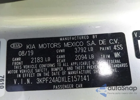 2020 Kia Forte Lxs from USA, damaged, VIN 3KPF24ADXLE157141